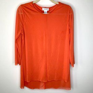 CARMEN MARC VALVO‎ Orange Sheer Mid Sleeve Blouse Sz M